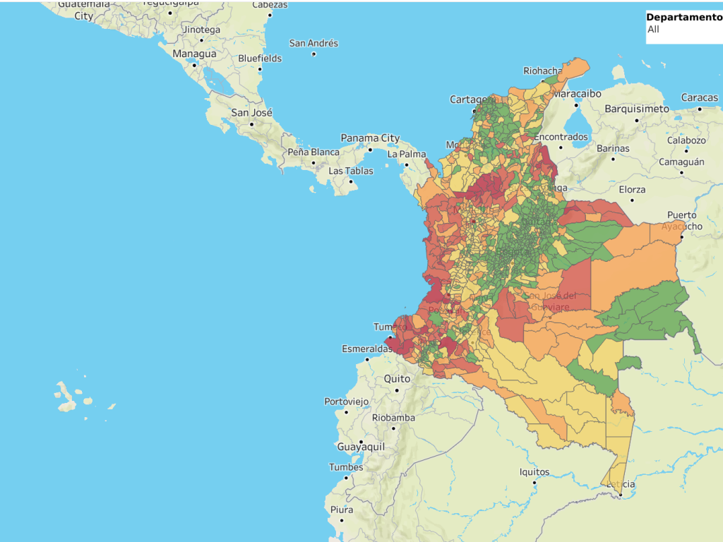 Mapa de zonas peligrosas de Colombia, 2020